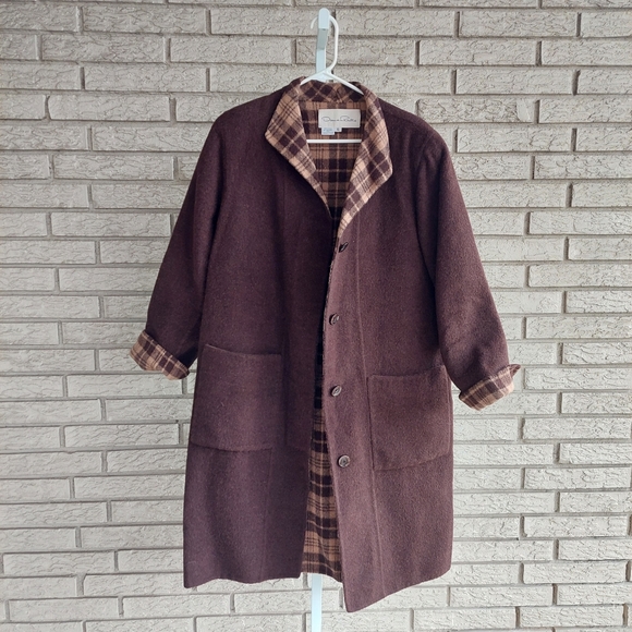 Oscar de la Renta Jackets & Blazers - Vintage Oscar de la Renta Brown Long Wool Blend Button Down Coat w/Pockets 6 GUC